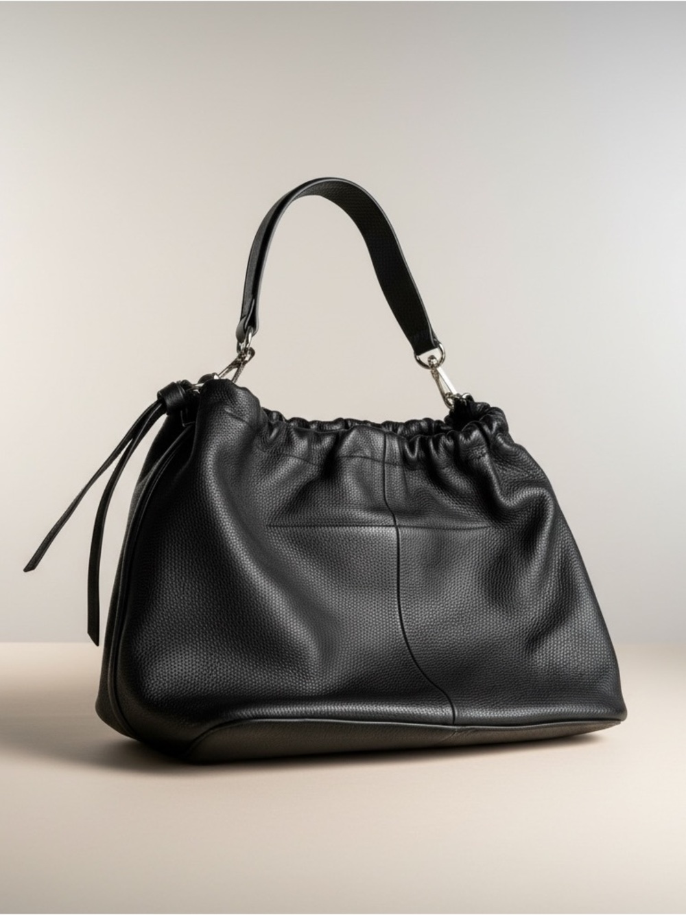 Vince Camuto Black Pebbled Leather Maxi Hobo Shoulder Bag Large